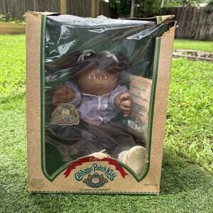 Vtg 1984 Cabbage Patch‎ Kids 16” Black African American Girl Doll In Box Purple